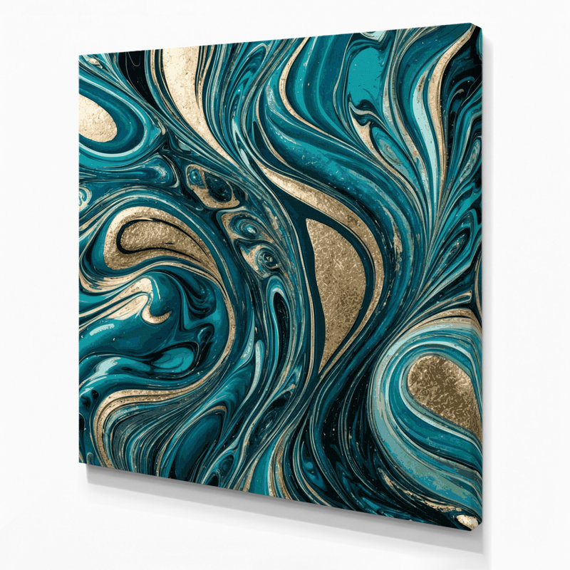 Abstrait art fluide sur toile bleue 21, H 8 po x l 8 po