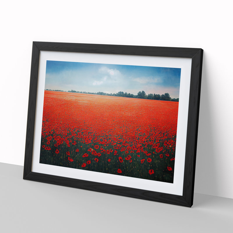 Hewarming Poppy Field Flowers - Single Picture Frame Print, Black, 46cm H x 64cm W x 2cm D