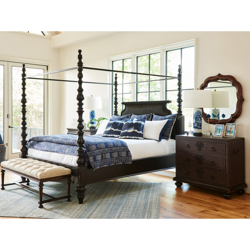 Beige Upholstered Tufted Bed Bench with Dark Wood Frame
