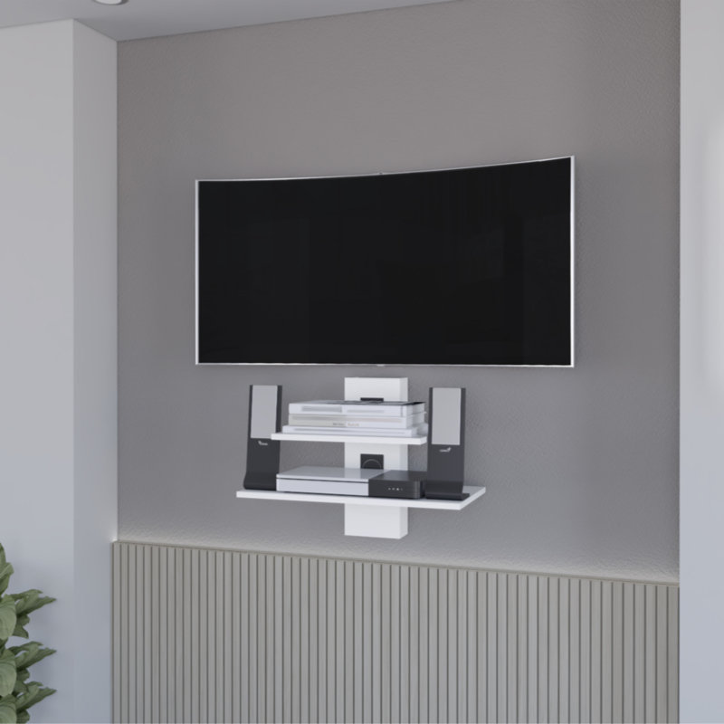 Floating Shelf, 2 Tier-Shelf Wall Unit With Cable Management