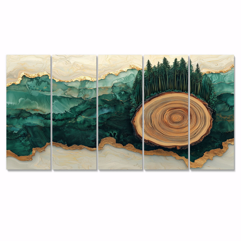 Paysage de forêt de pins dans une glissoire en bois III - Art mural arbre - ensemble d'art mural traditionnel, 5