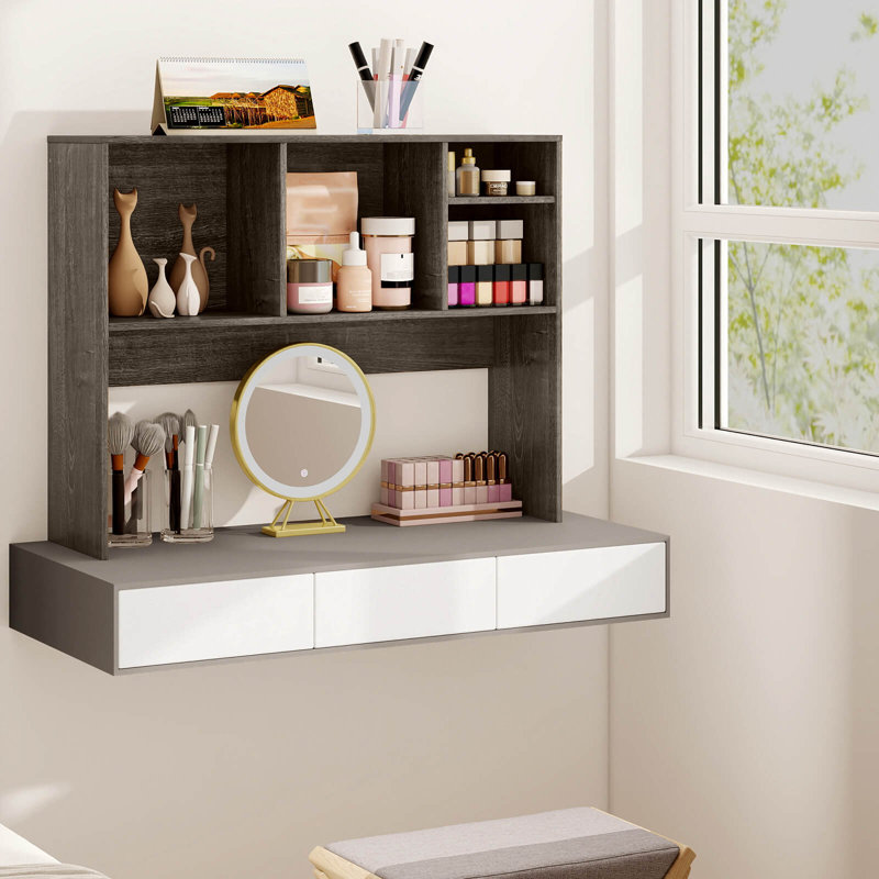 Computer Desktop Bookcase Countertop Storage Bookshelf Organizer with 4 Cubbies Coffee, Oak