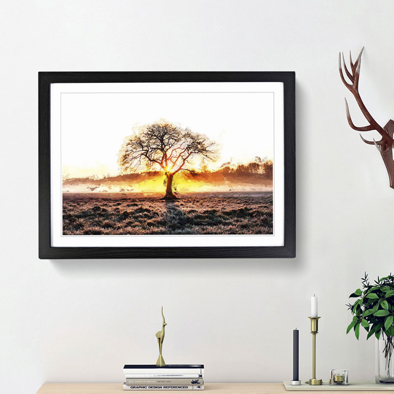 Sunlight Through the Oak Tree in Abstract - Framed Print, 48cm H x 65cm W x 2cm D, Black Framed