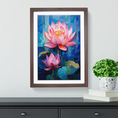 Lotus Flower Cubism - Single Picture Frame Print on Wood