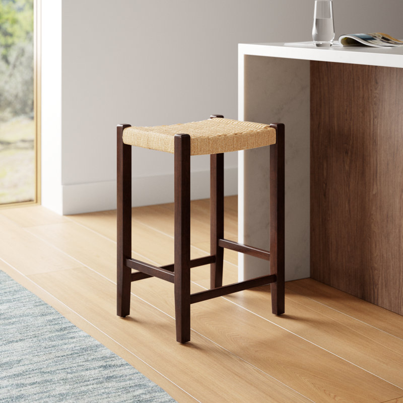 Piper Counter Stool with Solid Wood Frame, Natural/Walnut