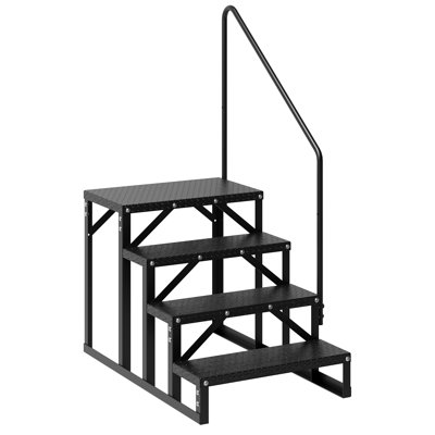 Échelle pour véhicule récréatif 4 marches avec rampes et marches antidérapantes, capacité de 660 lb, escalier extérieur polyvalent pour véhicules récréatifs, remorques, spas, piscines, porches et camping