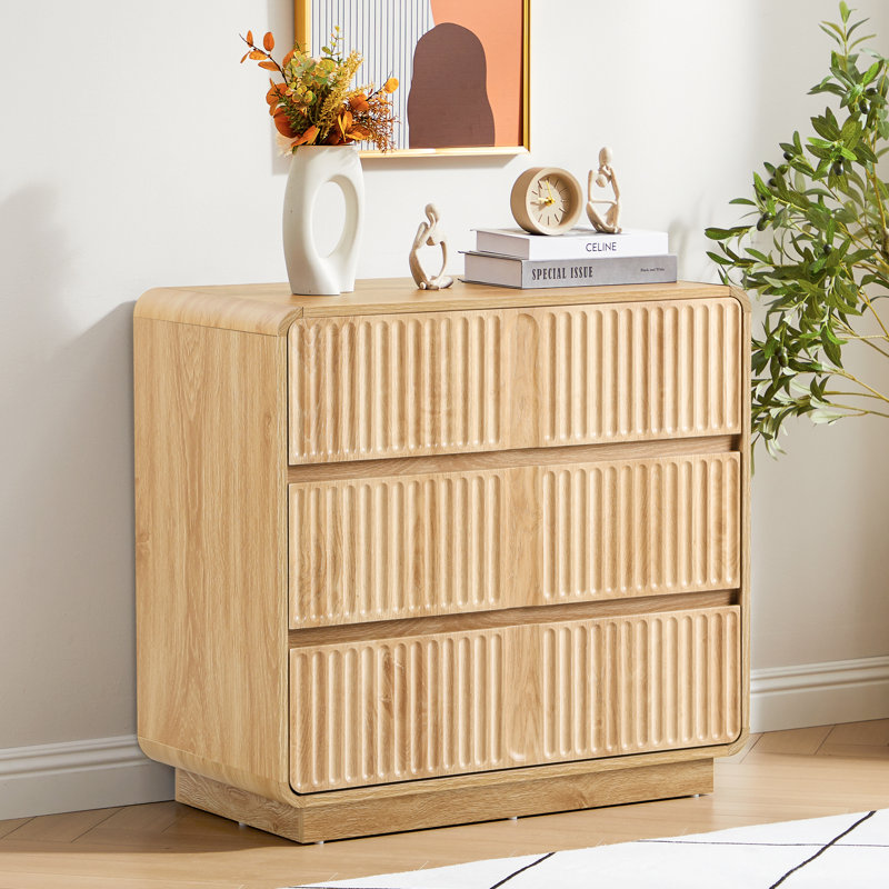Commode 3 tiroirs moulée cannelée 31,5 po, Jaune