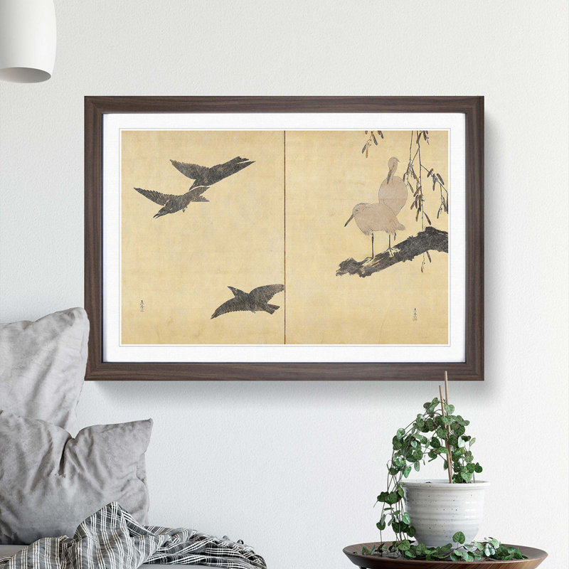 Egrets & Crows by Shibata Zeshin - Picture Frame Painting Print, Walnut Framed, 48cm H x 65cm W x 2cm D