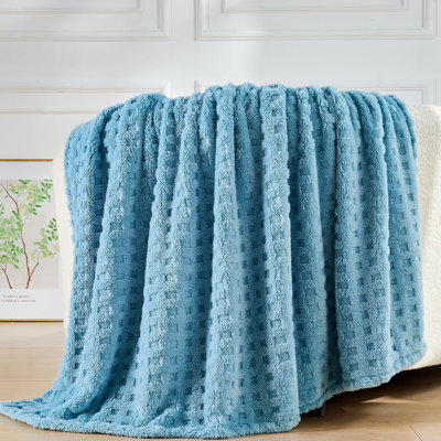 Super Soft King Size Blanket - Premium Silky Flannel Fleece With 3D Waffle Checkered Design - Lightweight All Season Bed Blanket For Ultimate Comfort
