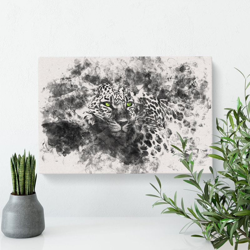 Leopard with Green Eyes High Watercolour - Wrapped Canvas, 60cm H x 91cm W x 3cm D