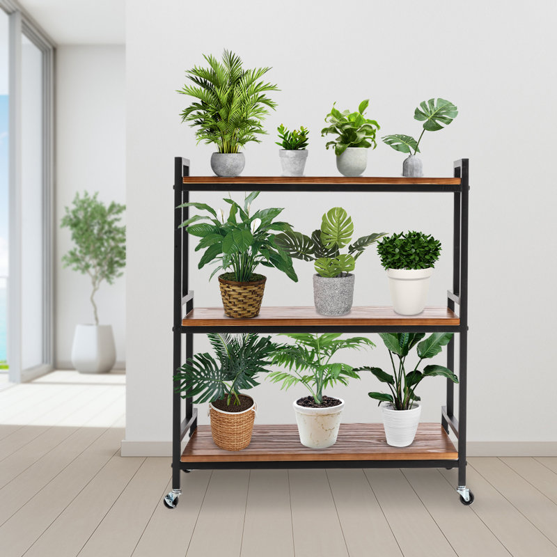 Multi-Tiered Plant Stand with Wheels, Brown
