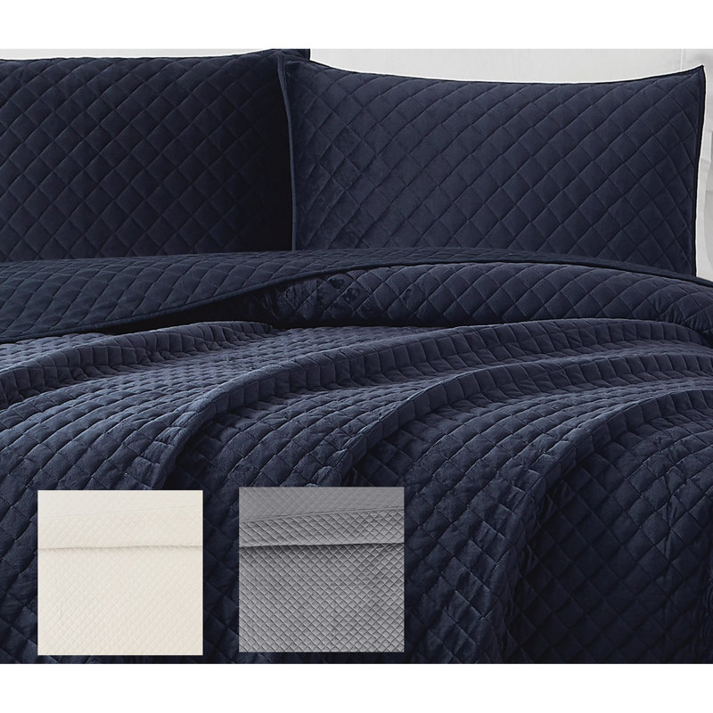 Gray Twin Velvet Reversible Quilt Set with Sham