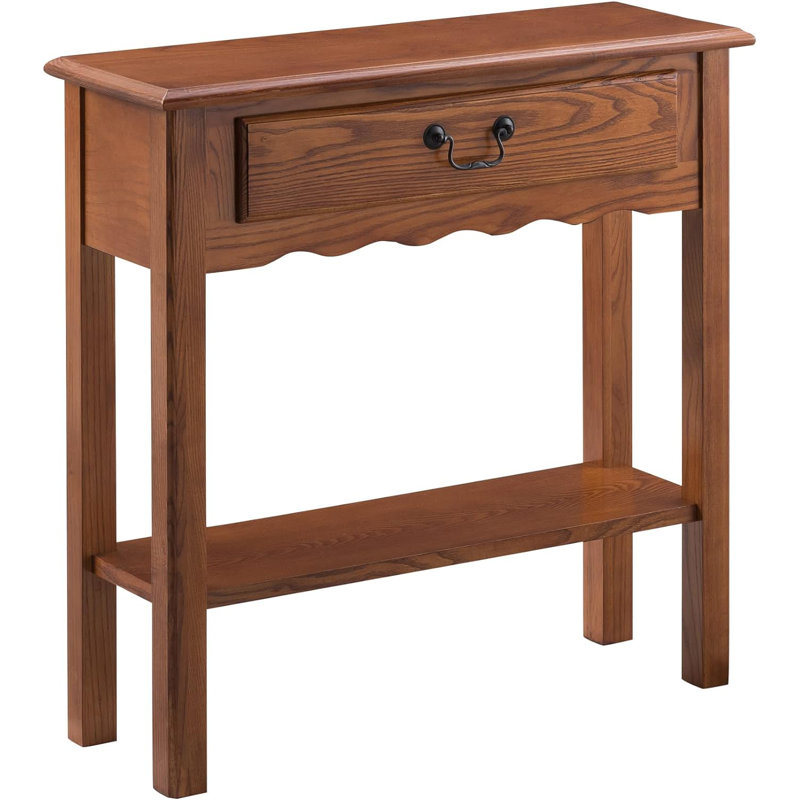 Console Table With Drawer And Shelf - Medium Oak, 28" W X 8" D X 28" H, Solid Ash & Oak Veneers, Compact Design For Foyers, Hallways, And Landings