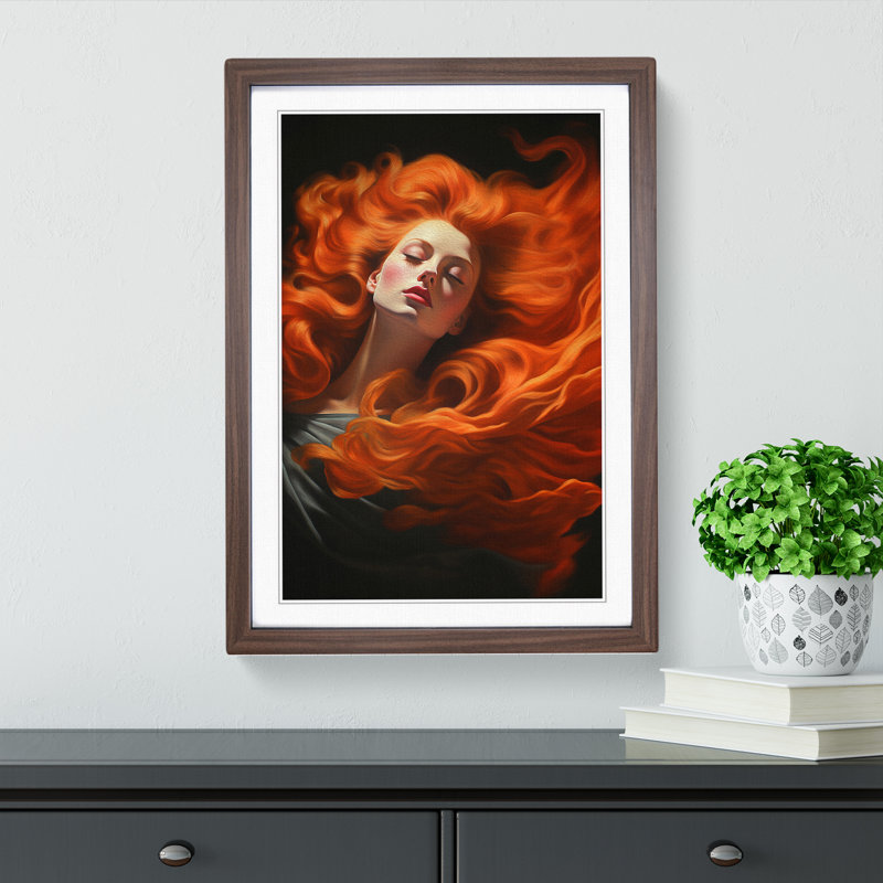XYZ-FRM-V1223-5431 Red Headed Woman Classicism - Single Picture Frame Print on Wood, Walnut, 64cm H x 46cm W x 2cm D