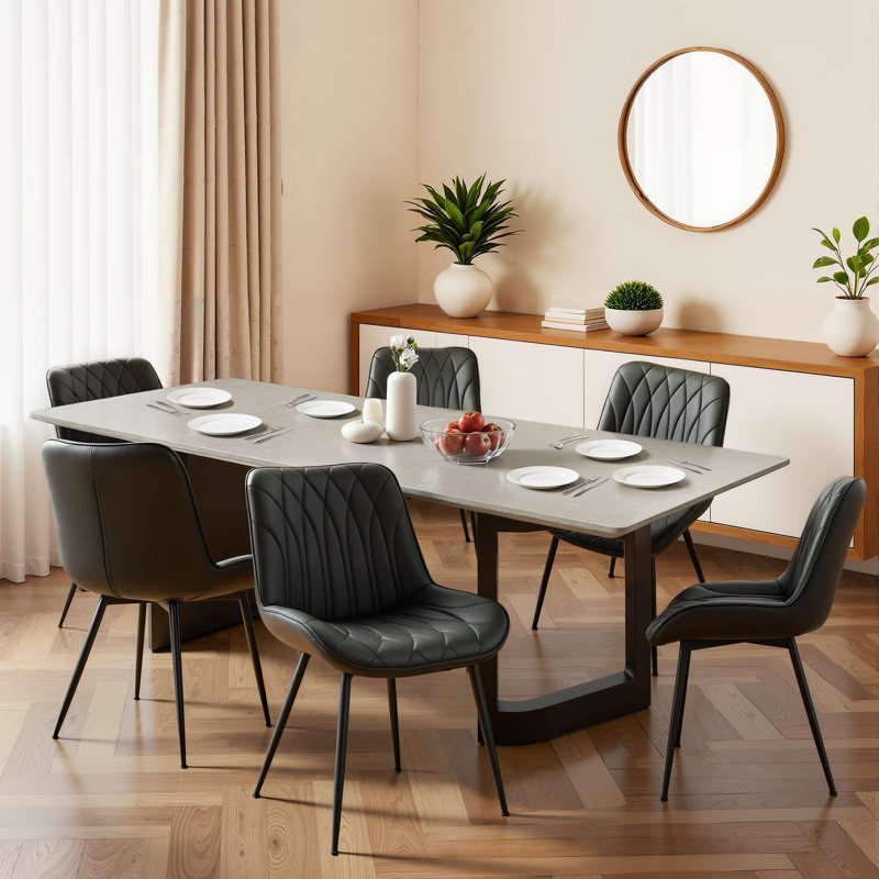 Ensemble de 2 chaises de salle à manger de style moderne Mid-Century rembourrées en similicuir avec dossier ergonomique et pieds en métal