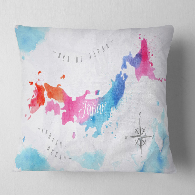 Carte Du Japon Oreiller Aquarelle Abstract