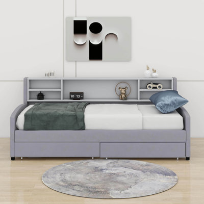 Lit plateforme simple tapissier avec tiroirs