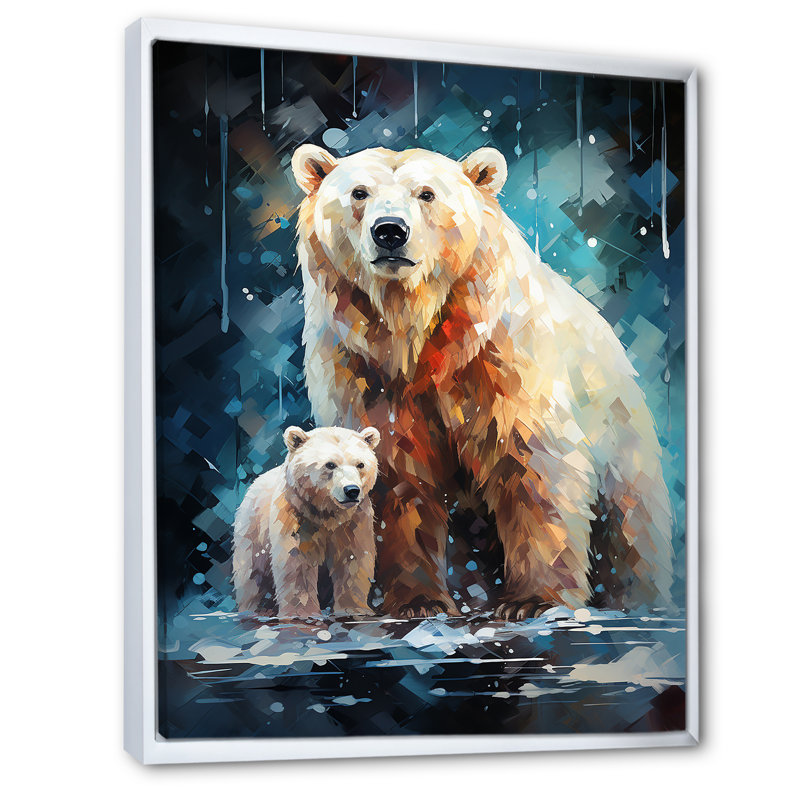 Ours polaire Starlit Bond II - ours, art mural, Cadre flottant blanc, H 40 po x l 30 po