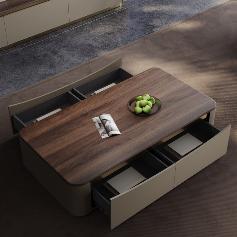 Light luxury rectangular solid wood coffee table, 15.7" H x 47.2" L x 23.6" W