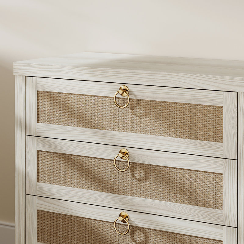 Boho Large Nightstands Side Table With 3 Drawers, White, Set of 2