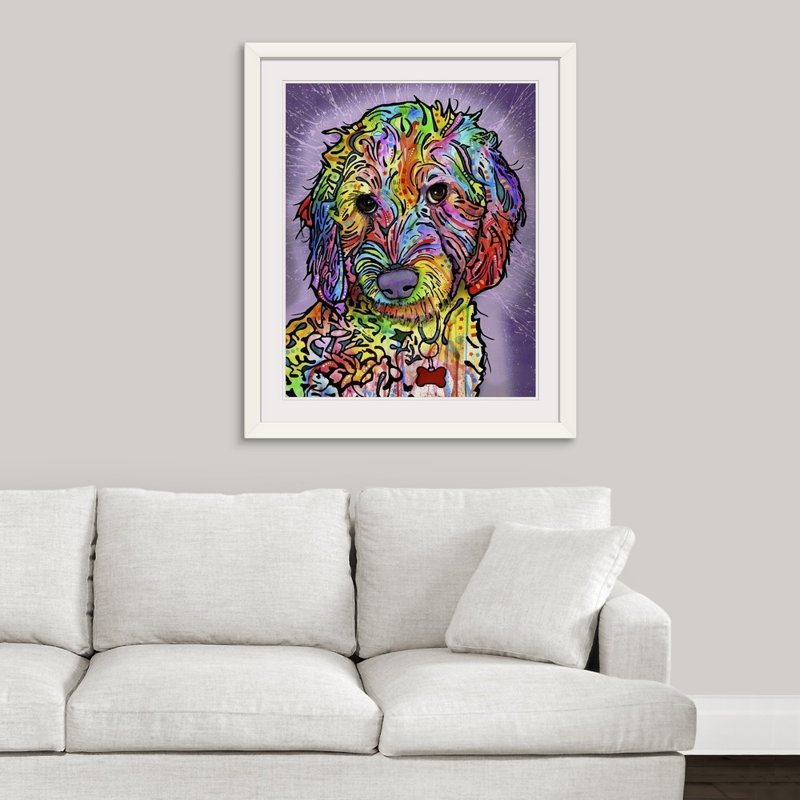 « caniche doux », reproduction, H 38 po x l 32 po x P 1 po, Cadre blanc