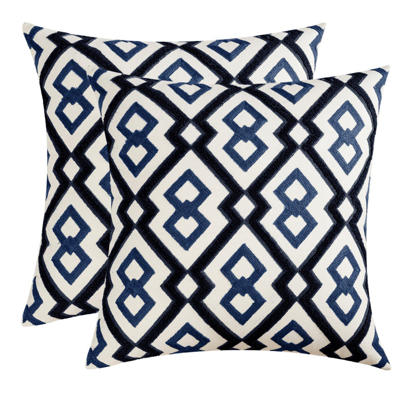 Geometric Cotton Blend Pillow Cover, Blue