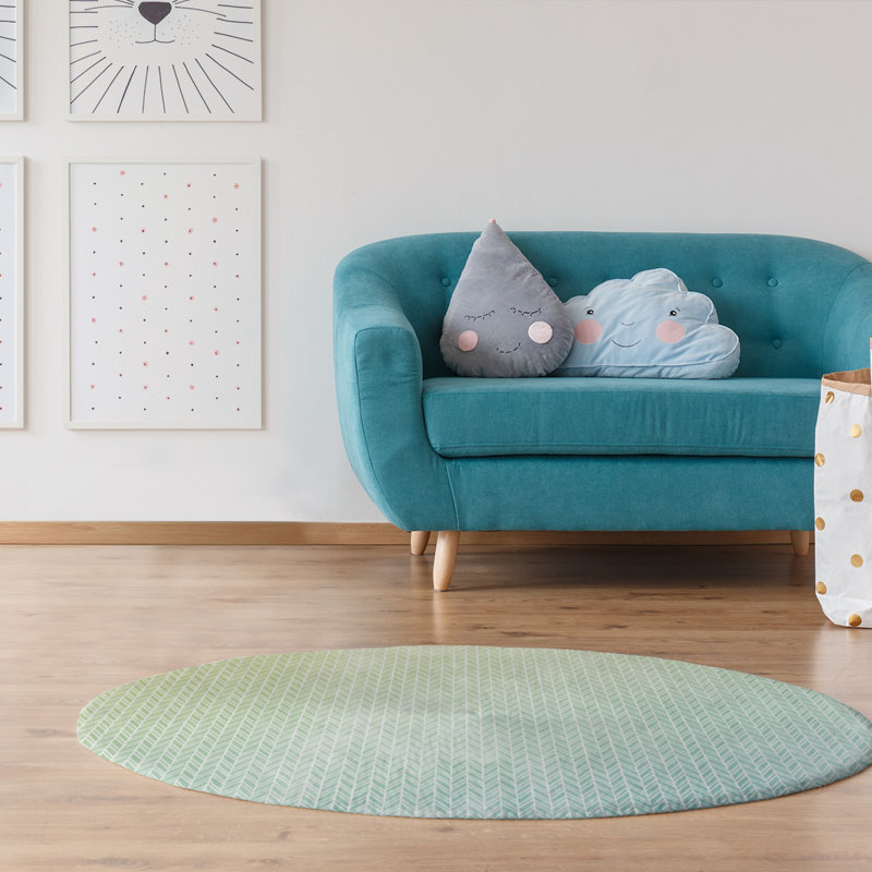 Tapis bleu turquoise moyen chevrons, Rond 5 pi