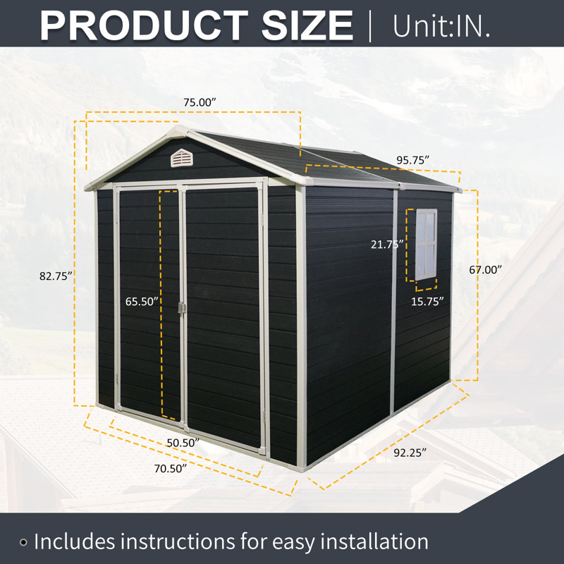 Remise de rangement extérieure en résine 6x8 noire avec plancher et fenêtre noir