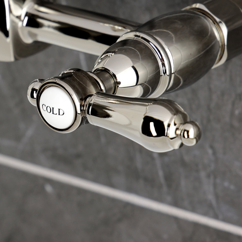 Kingston Brass Heirloom Double-Handle 2-Hole Wall-Mount Bridge Kitchen Faucet, Nickel