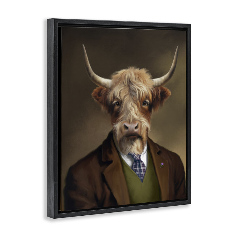 Cadre flottant Highland Cow Scottish Gentleman, design par Matthew Piotrowicz, Cadre flottant noir de jais, H 21 po x l 17 po