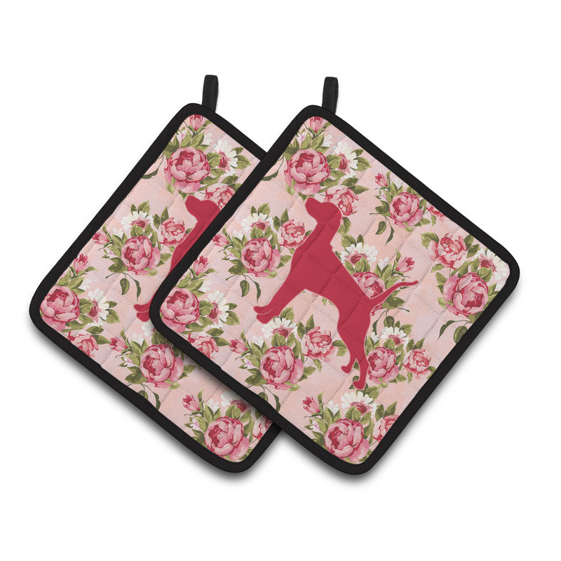 Caroline's Treasures Pointer Floral Polyester Potholder, Pink