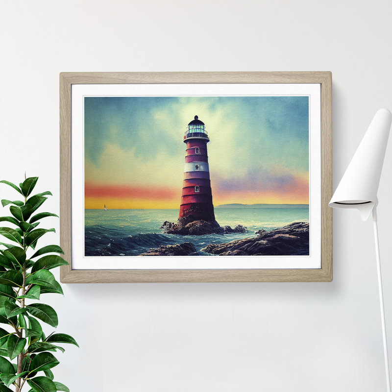 Lighthouse Vol.4 - Single Picture Frame Painting, 25cm H x 34cm W x 2cm D, Oak