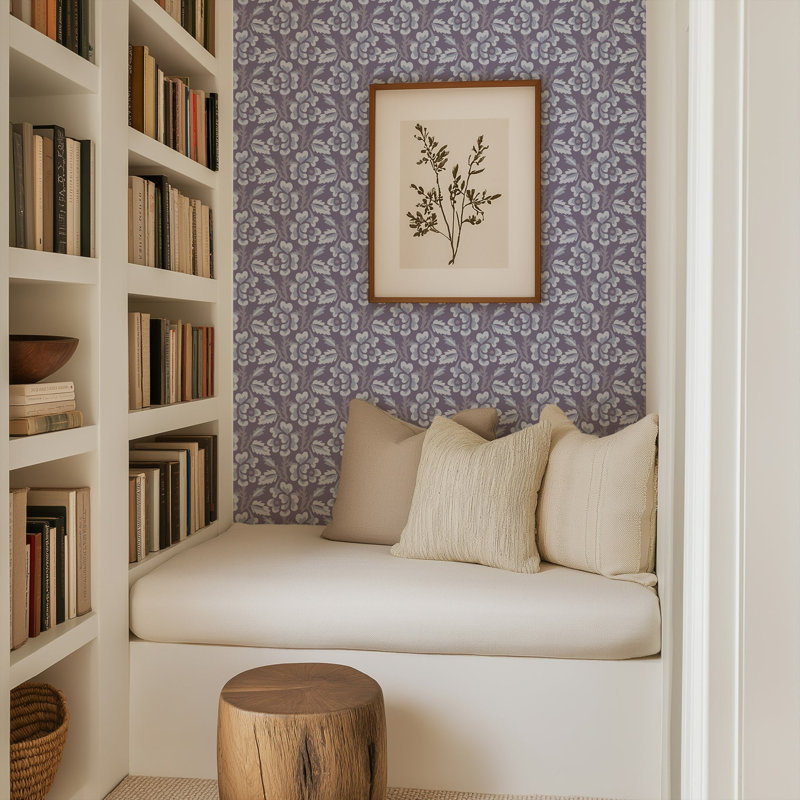 Thorn & Blossom - Wallpaper, Violet Indigo, Faux Grasscloth