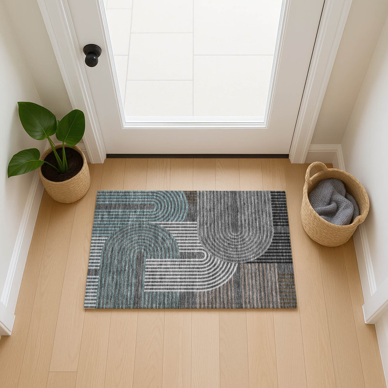 Machine Washable Indoor/Outdoor Chantille ACN2549 Mid-Century Modern Rug, Charcoal, 1'8" x 2'6"