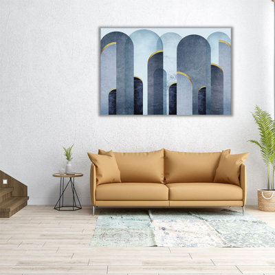 MidCentury Arches Blue Gold - reproduction d'art sur toile