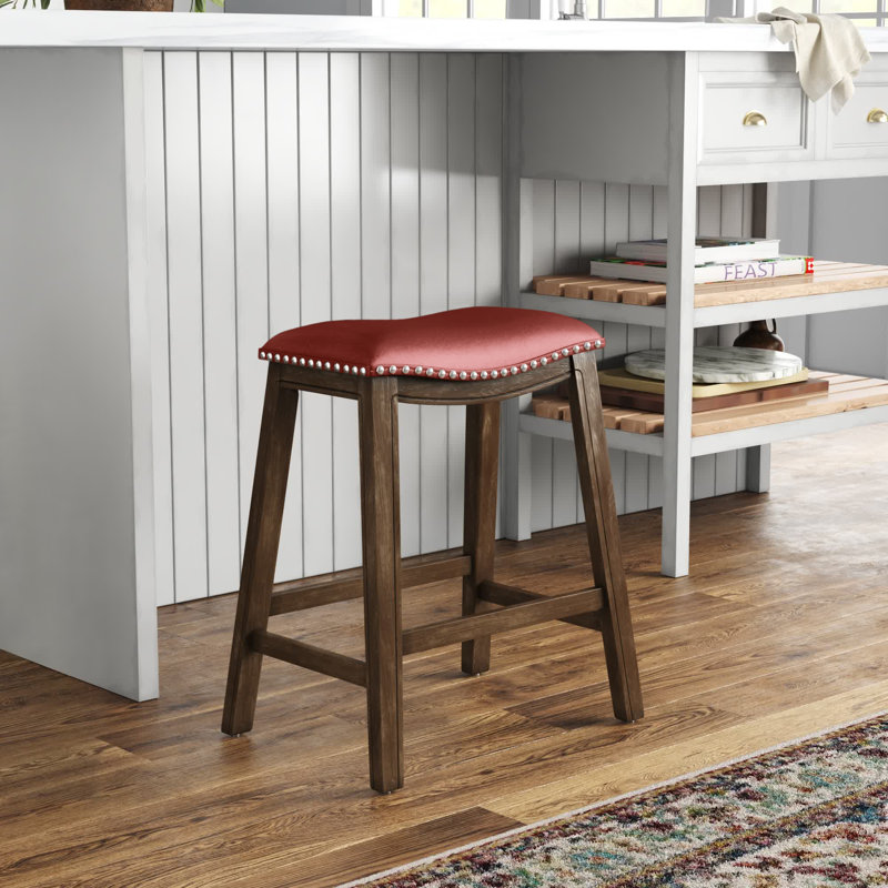 Zackery Upholstered Counter Stool with Solid Wood Frame, Red, Counter Stool (24" Seat Height)