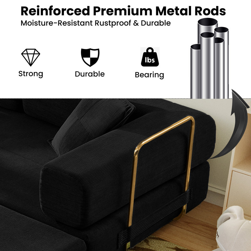 78-Inch King-Size Convertible Sleeper Sofa Bed with No Assembly, Hybrid Mattress Couch