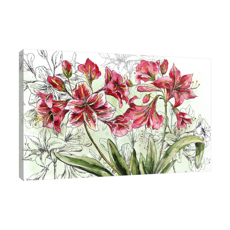 Christmas Amarillys - Wrapped Canvas Painting, 25.4 cm H x 38.1 cm W