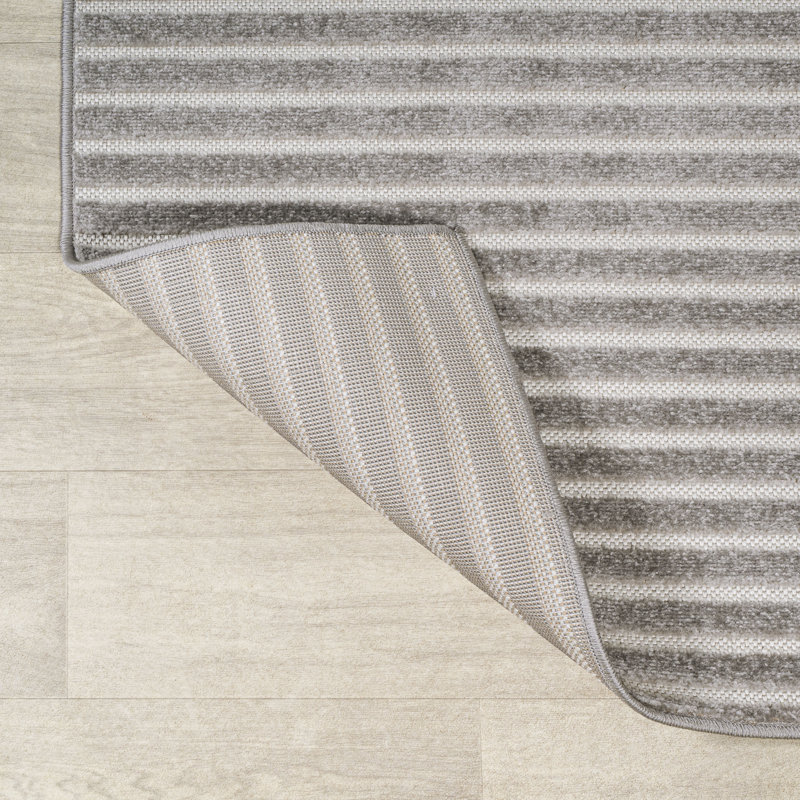 Tapis intérieur / extérieur rayé gris / ivoire Aarhus, Tapis de couloir 2 pi x 8 pi