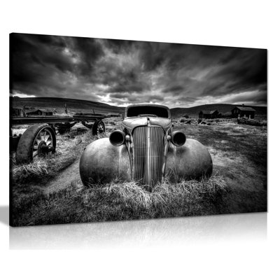 Panther Print Fine Art Prints Black & White Old Vintage Car Artistic Framed Canvas Prints, Pictures for Home Walls, Bedroom, Living Room & Bathroom Decor 1 Piece Wrapped Canvas Wall Art