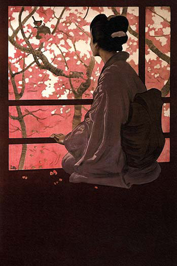 «Geisha and Maples», reproduction d'art, H 42 po x l 28 po x P 1,5 po