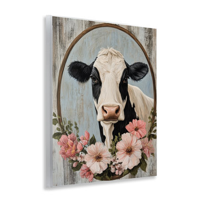 Pretty Floral Cow Portrait Wall Plaque, design by Petal Prints Design