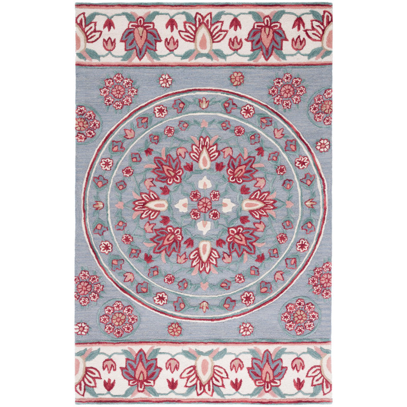 Crusita Hand Tufted Wool Floral Rug, Rectangle 4' x 6'