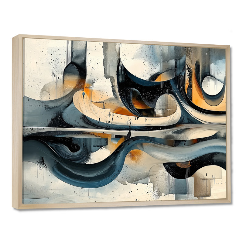 Art mural flou «Horizons flous de paysages géométriques II», H 24 po x l 32 po, Cadre flottant, Naturel