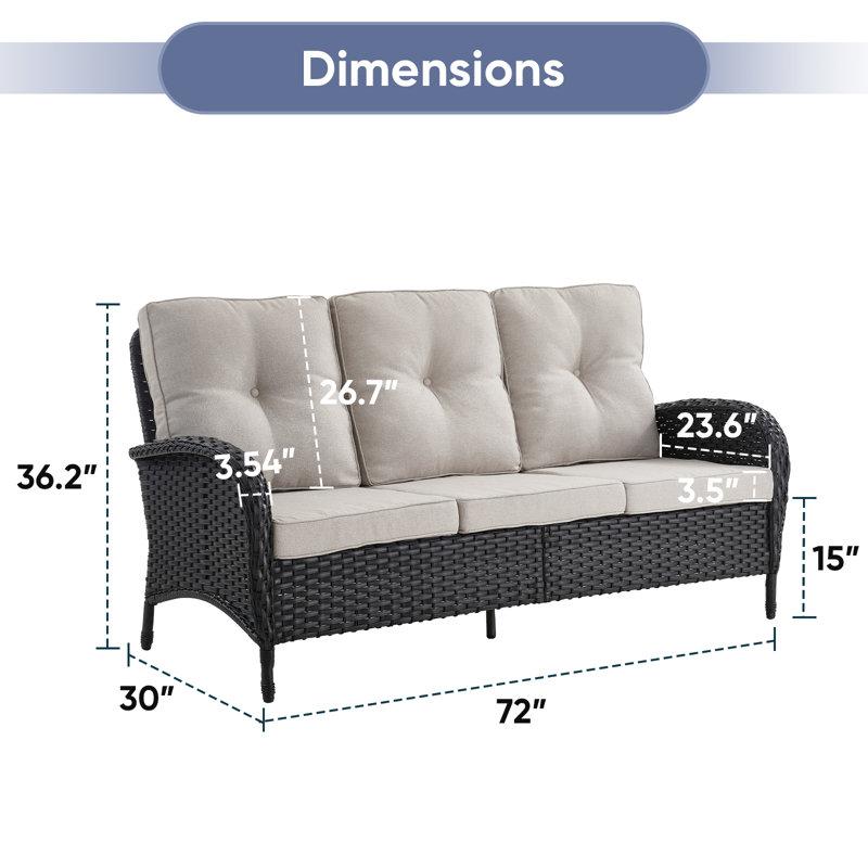 Canapé d'extérieur avec coussins 72 po Gaetanino, Beige, Noir