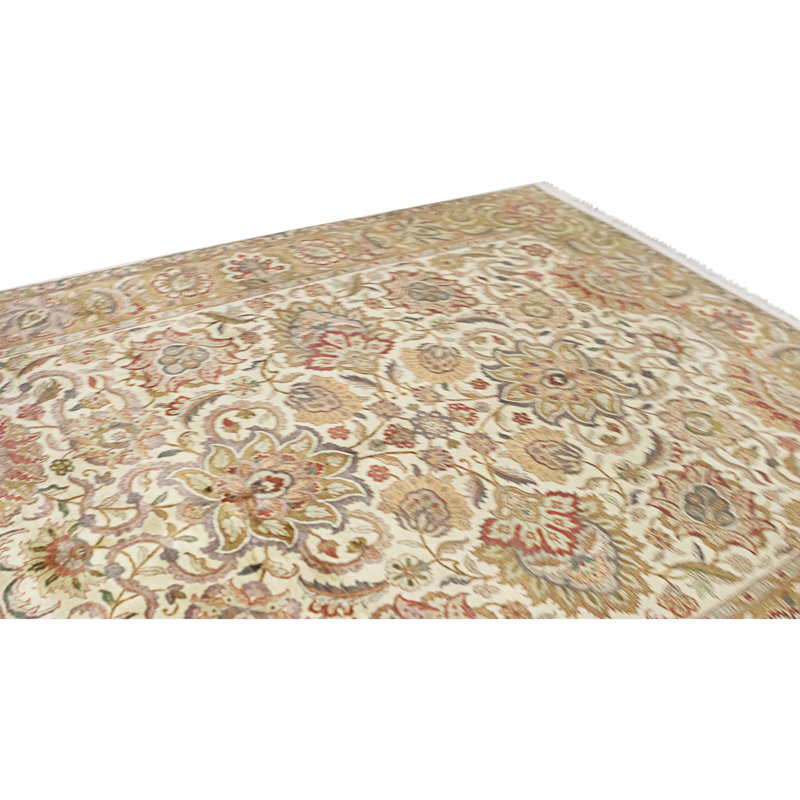 Tapis crème et doré de haute qualité noué à la main
