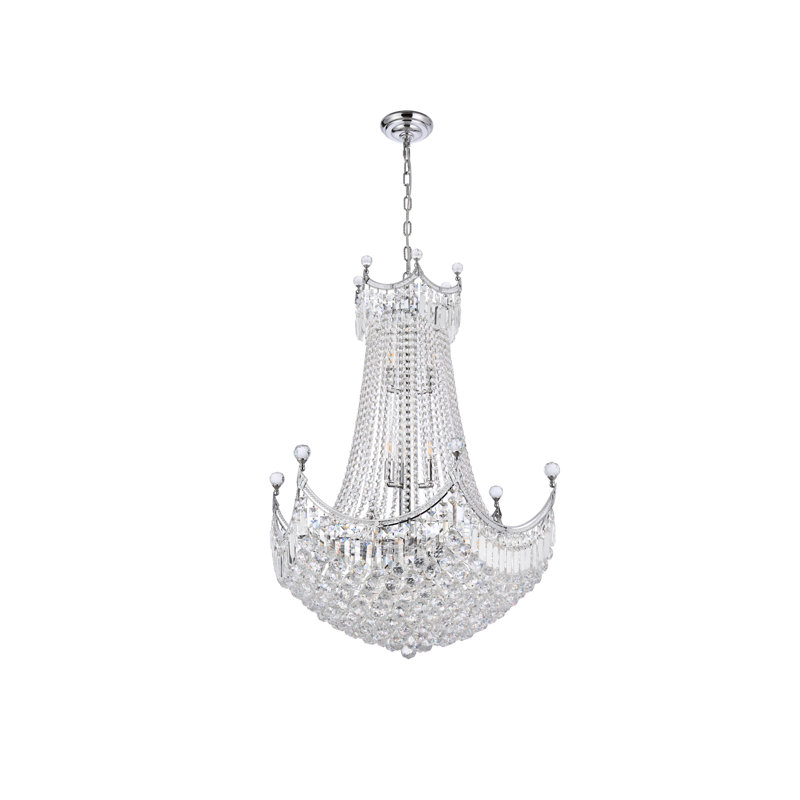 Lustre étagé unique à 24 lumières avec accents de cristal Eustacio, Chrome