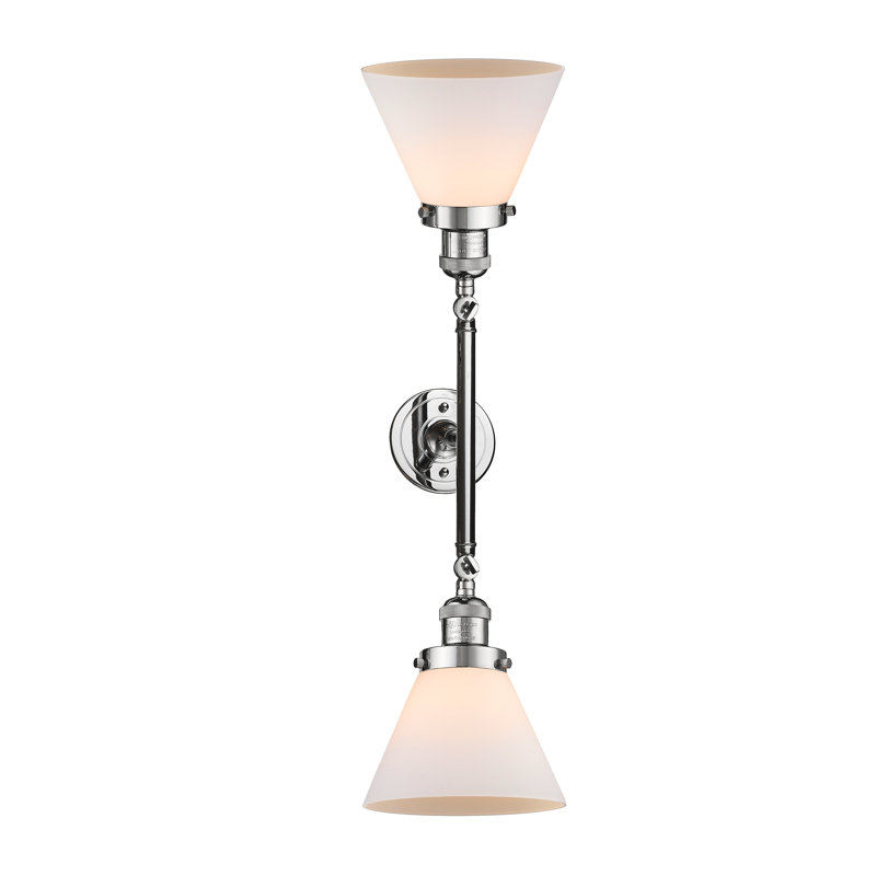 Cone 2 Light Bath Vanity Light, 6 Watt Vinage LED Bulb, Matte White Cased, Polished Chrome