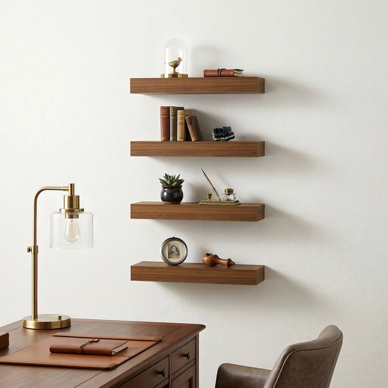 Set of 4 Wooden Floating Wall Shelves for Bathroom, Kitchen, Living Room, 1.97" H x 16.14" W x 3.94" D