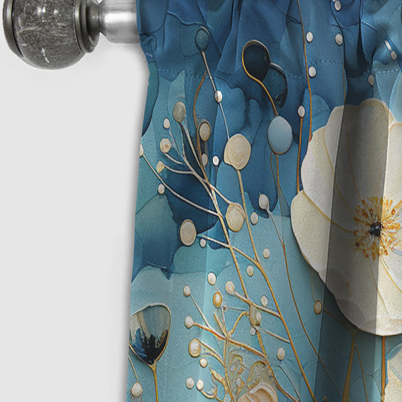 Blue Tranquil Gardens II - Abstract Botanicals Curtain - Blackout Abstract Curtain - 1 Panels, 52" W x 120" L